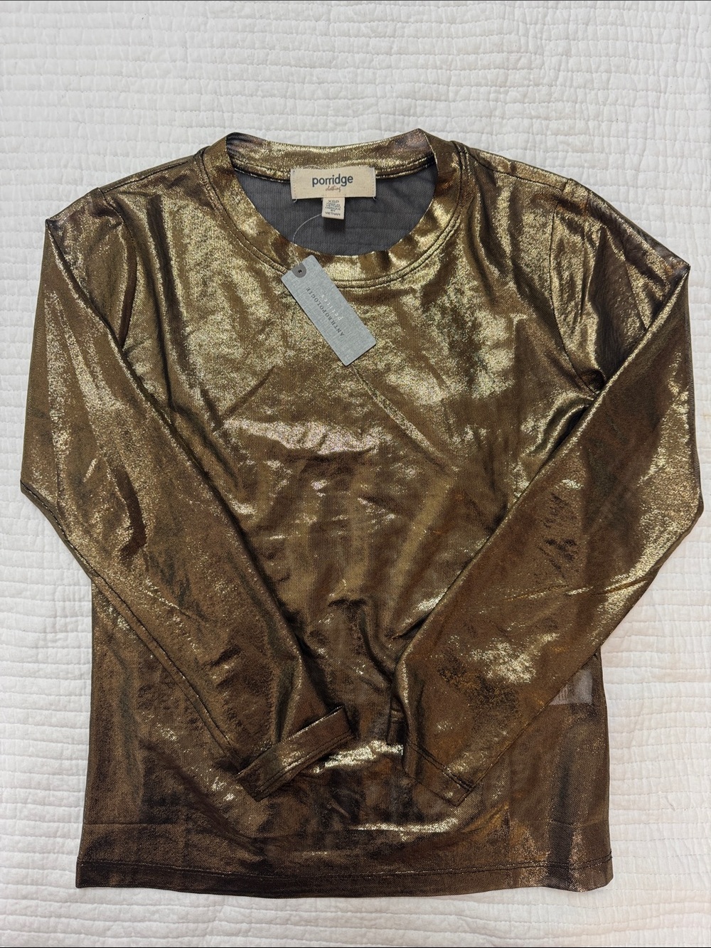 Anthropologie Metallic Bronze Long Sleeve Tee